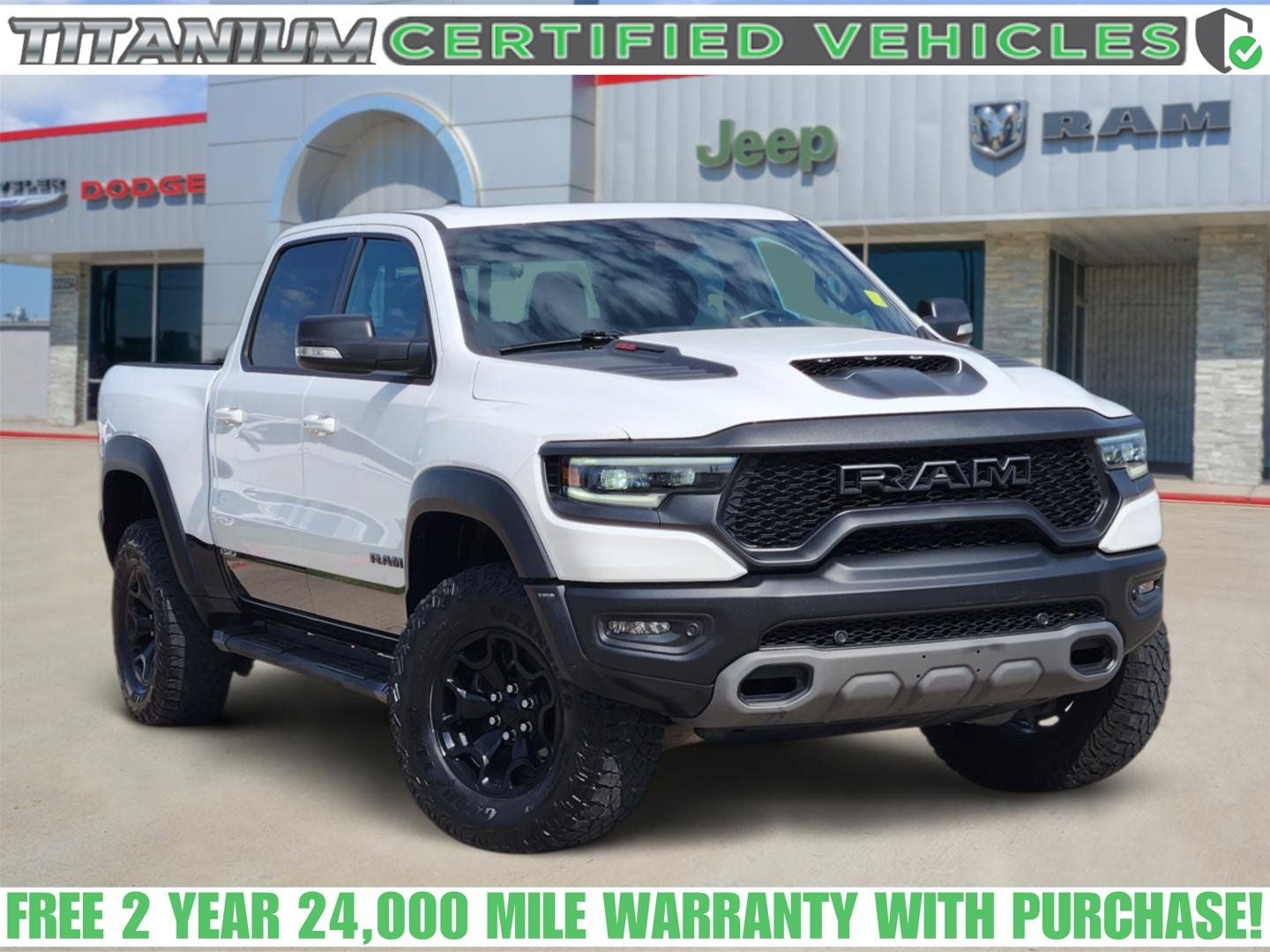 2022 RAM Ram 1500 TRX Crew Cab 4x4 5'7' Box in Bright White Clearcoat — front three-quarter view
