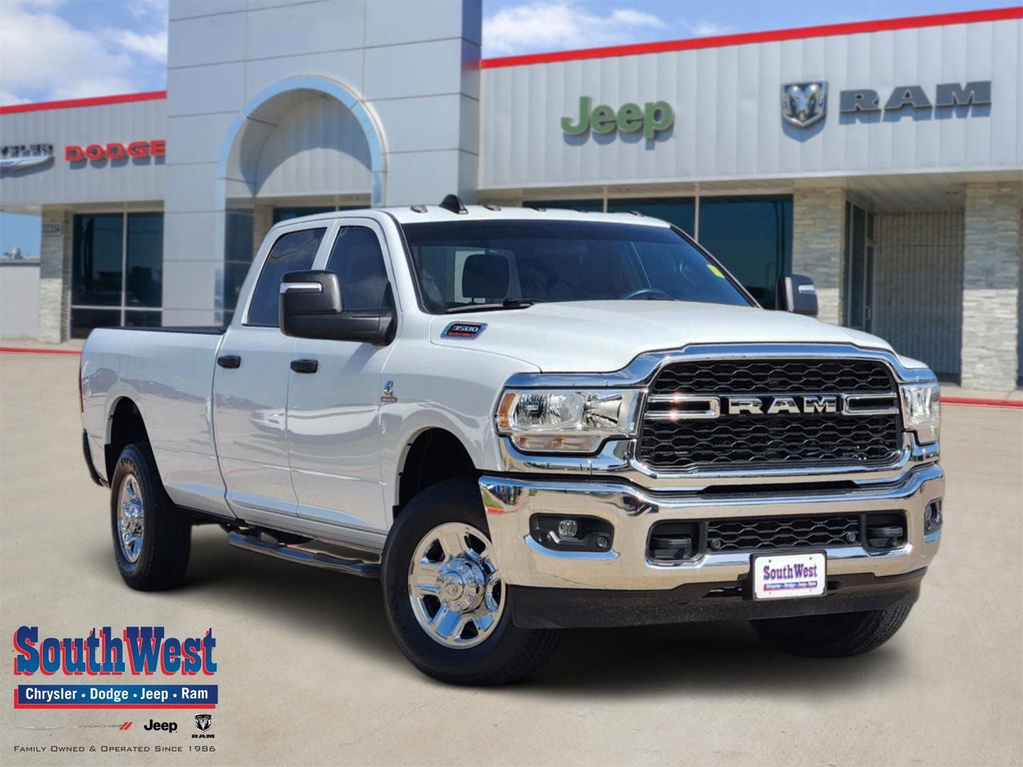 2023 RAM Ram 3500 Tradesman Crew Cab 4x4 8' Box in Bright White Clearcoat — front three-quarter view
