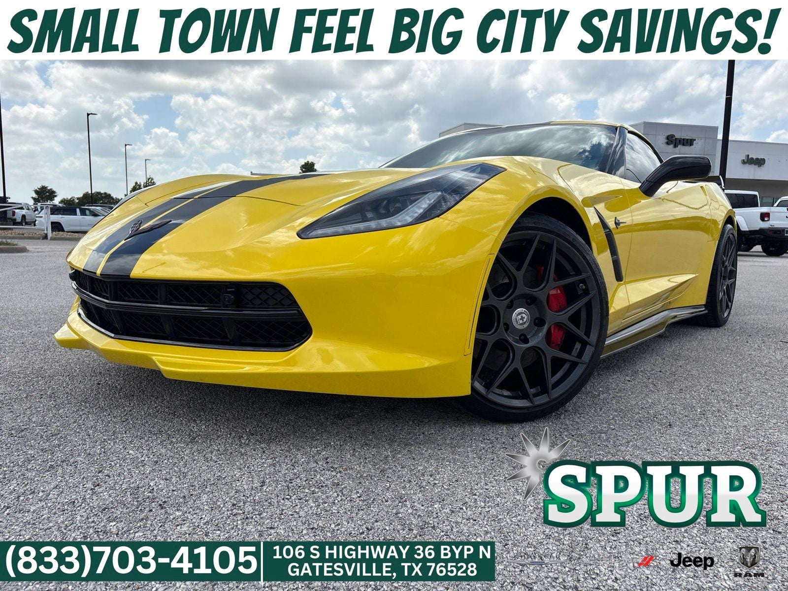 2016 Chevrolet Corvette Stingray Z51 in Corvette Racing Yellow Tintcoat — front three-quarter view