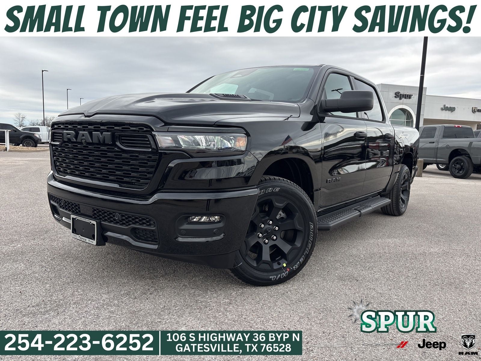 2026 RAM Ram 1500 Express Crew Cab 4x4 5'7' Box in Diamond Black Crystal Pearlcoat — front three-quarter view