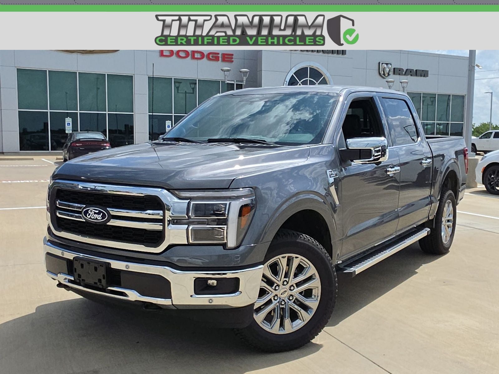 2025 Ford F-150 LARIAT in Carbonized Gray Metallic — front three-quarter view