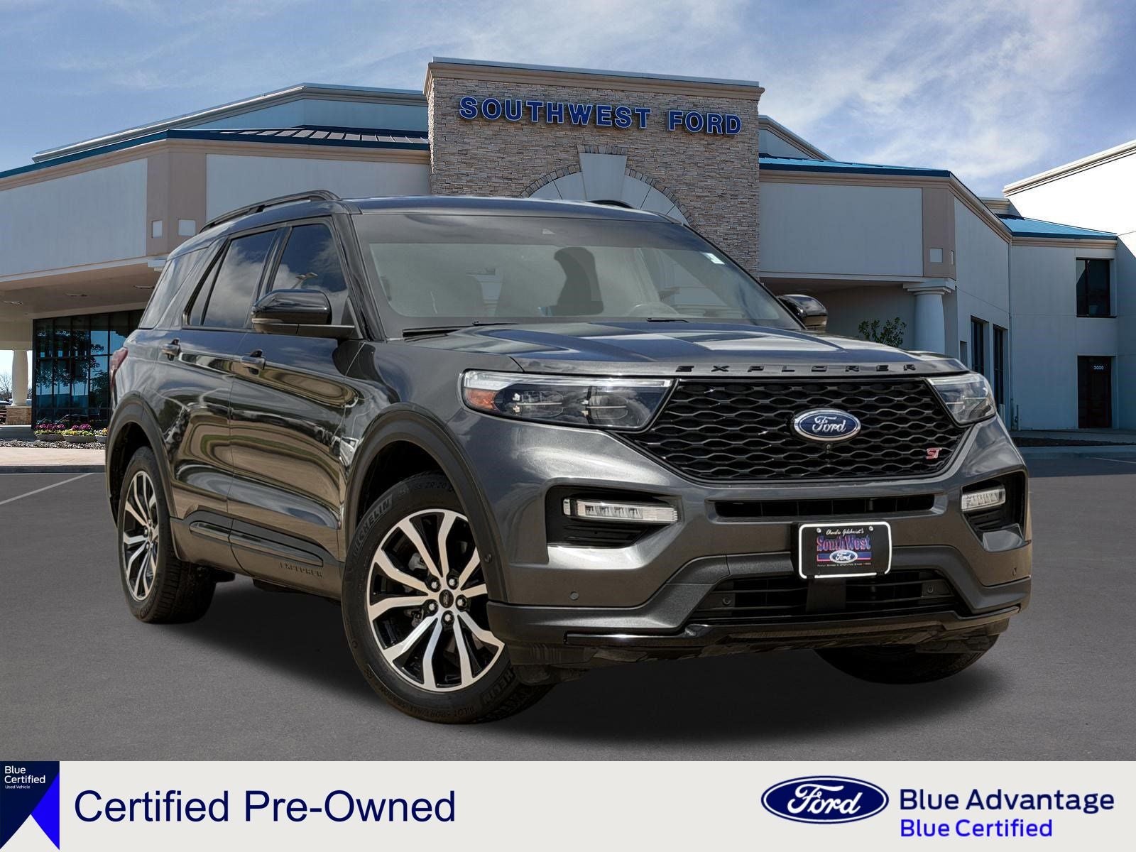 2020 Ford Explorer ST in Magnetic Gray — front three-quarter view