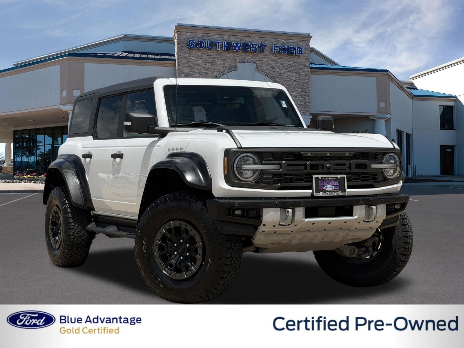 2023 Ford Bronco Raptor in Oxford White — front three-quarter view