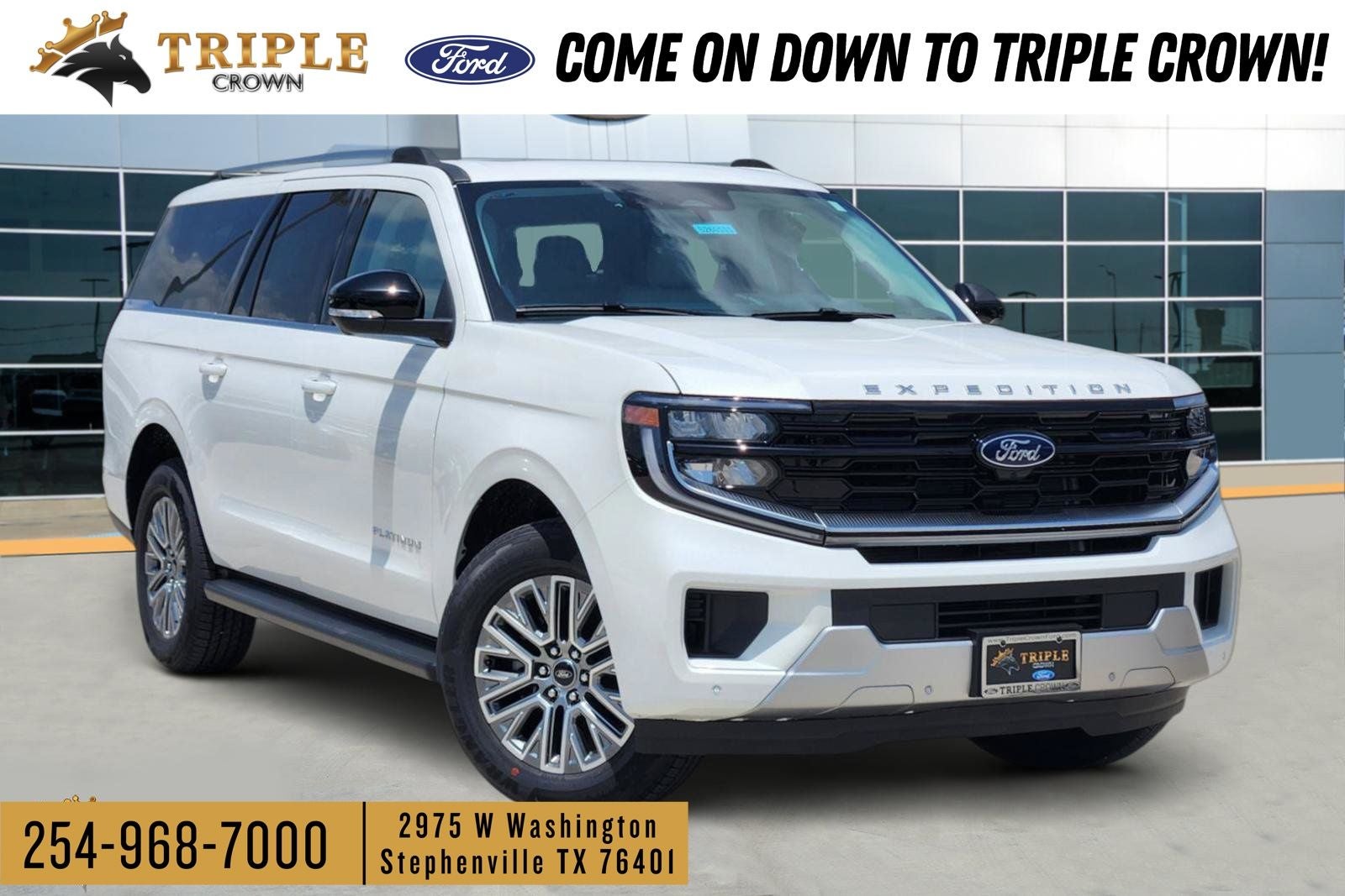 2026 Ford Expedition Max Platinum in Star White Metallic Tri-Coat — front three-quarter view
