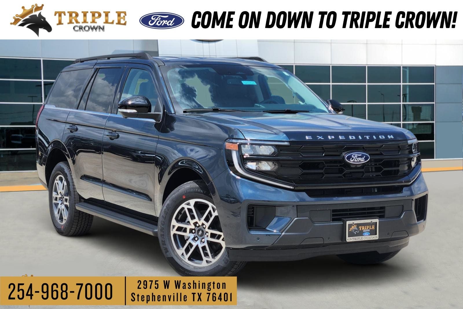 2026 Ford Expedition Active in Stone Blue Metallic — front three-quarter view