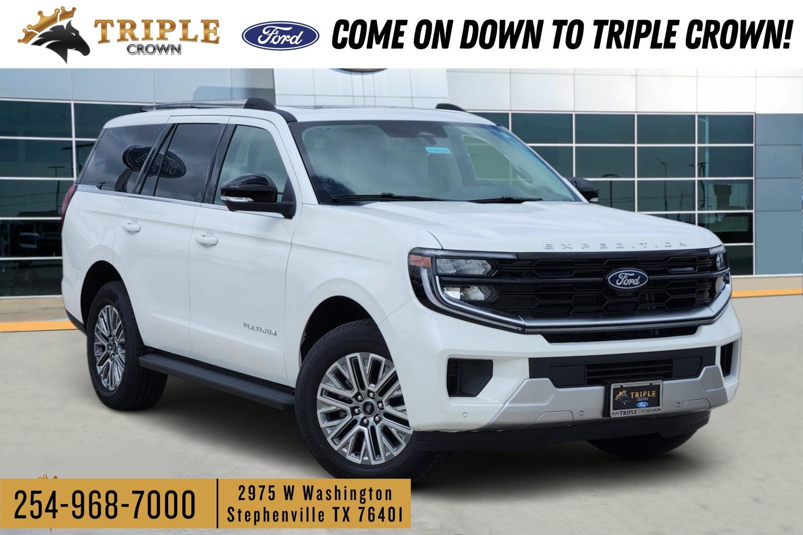 2026 Ford Expedition Platinum in Star White Metallic Tri-Coat — front three-quarter view