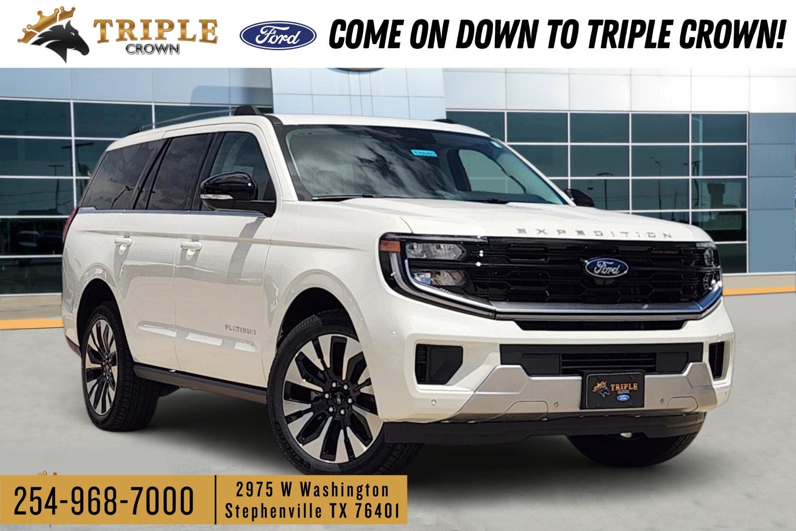 2026 Ford Expedition Platinum in Star White Metallic Tri-Coat — front three-quarter view