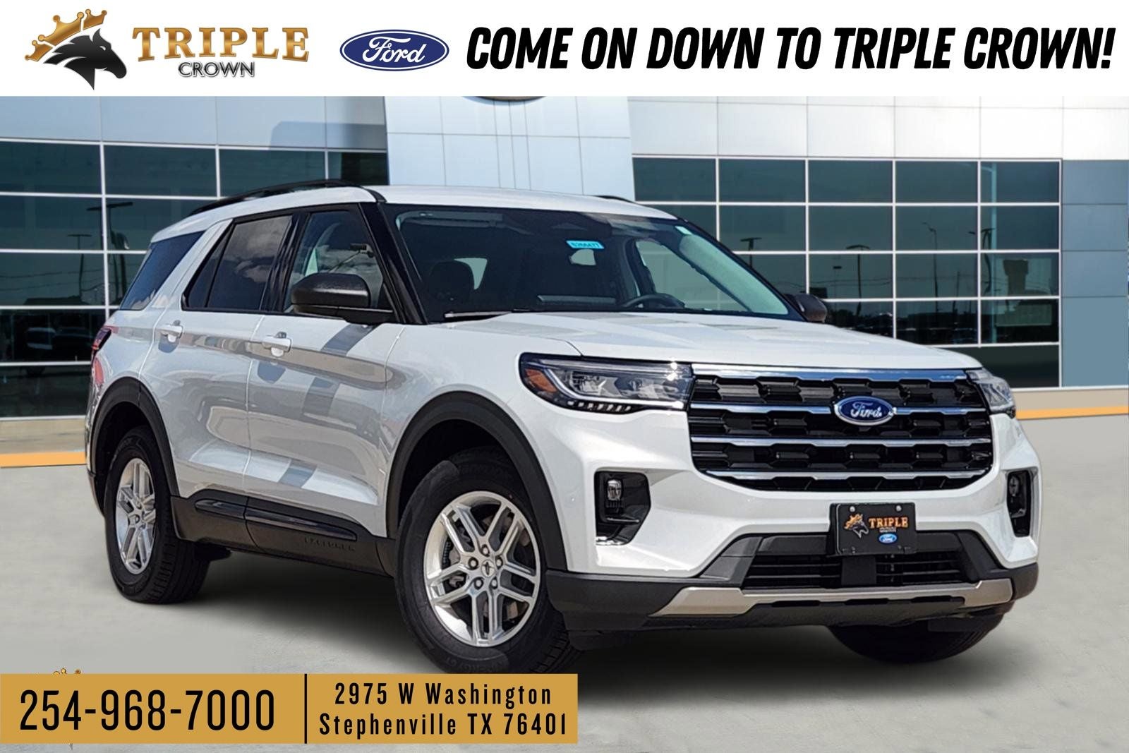 2026 Ford Explorer Active in Space White Metallic — front three-quarter view