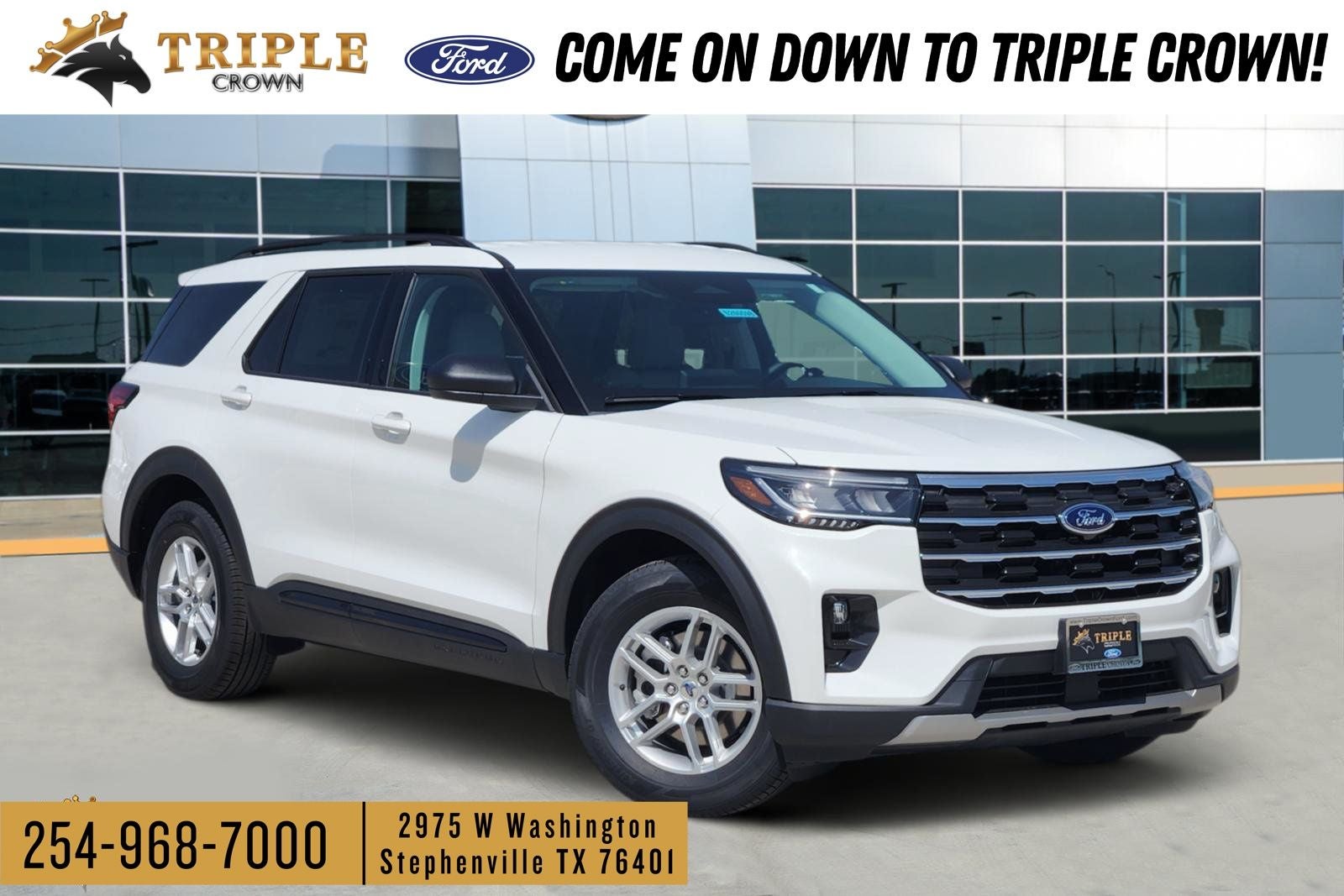 2026 Ford Explorer Active in Star White Metallic Tri-Coat — front three-quarter view