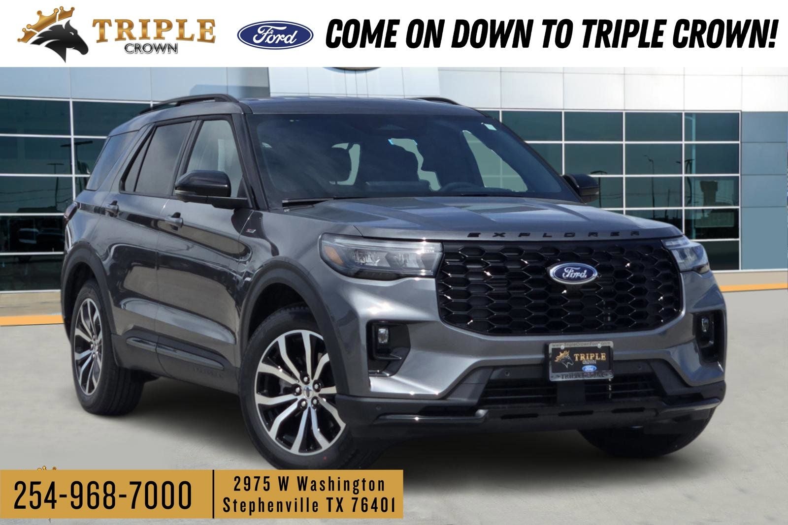 2026 Ford Explorer ST-Line in Carbonized Gray Metallic — front three-quarter view