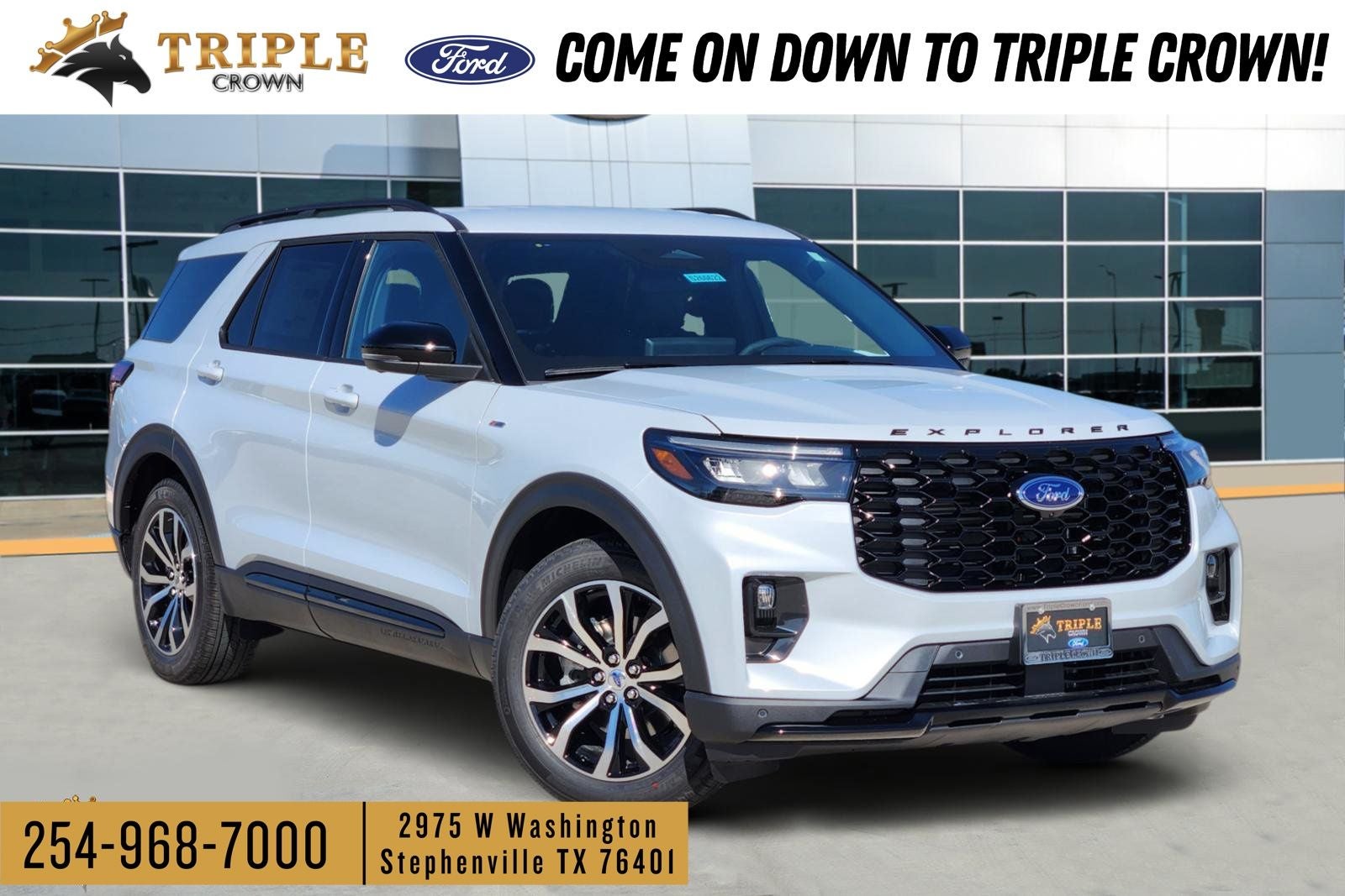 2026 Ford Explorer ST-Line in Space White Metallic — front three-quarter view