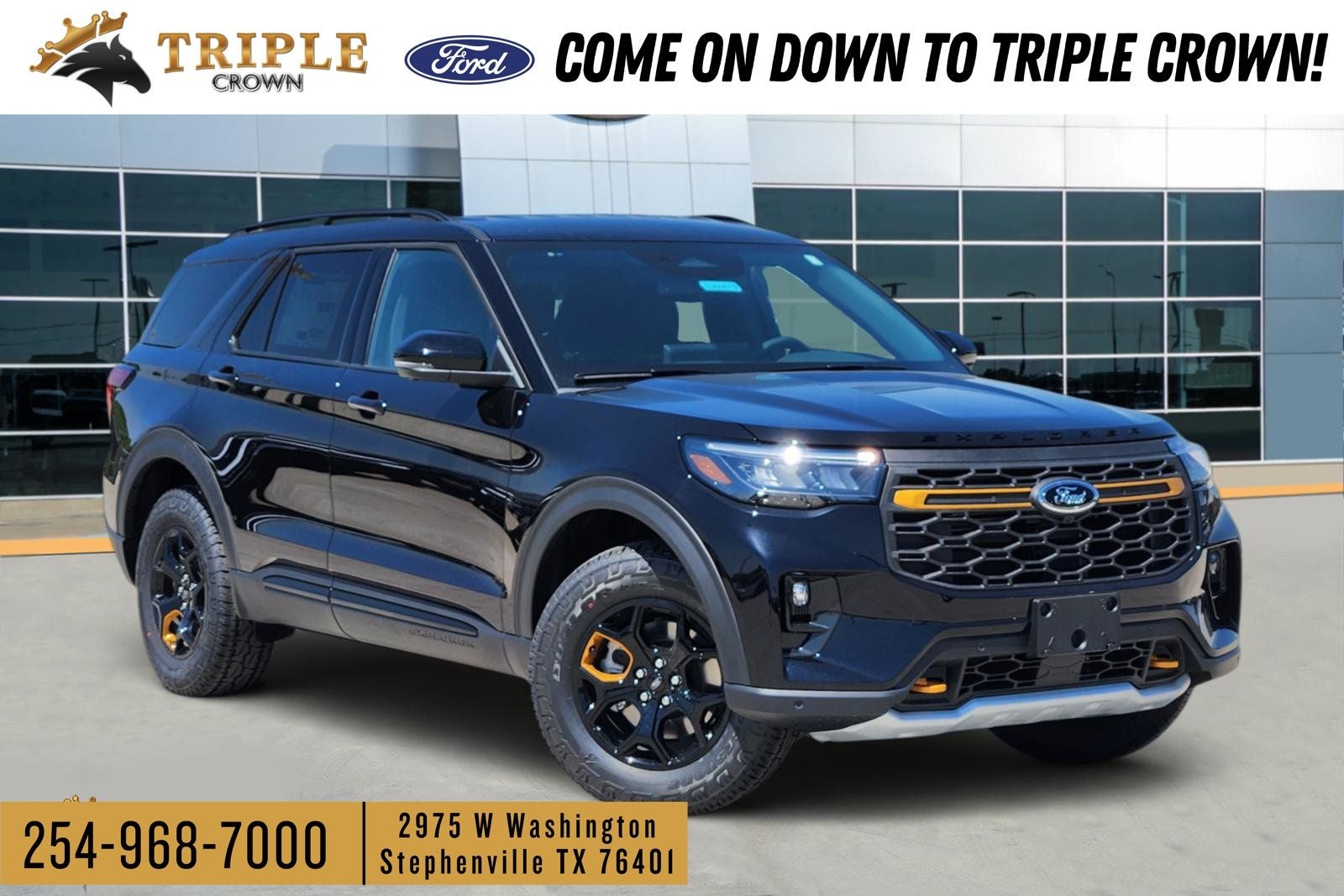 2026 Ford Explorer Tremor in Agate Black Metallic — front three-quarter view