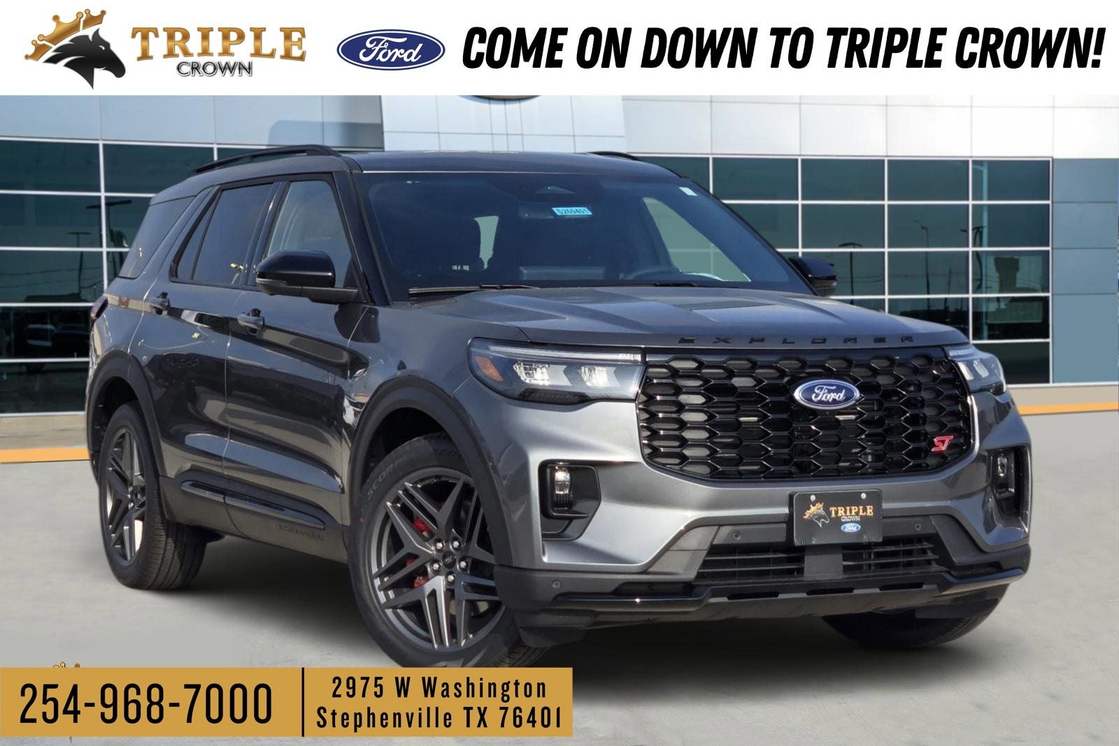 2026 Ford Explorer ST in Carbonized Gray Metallic — front three-quarter view