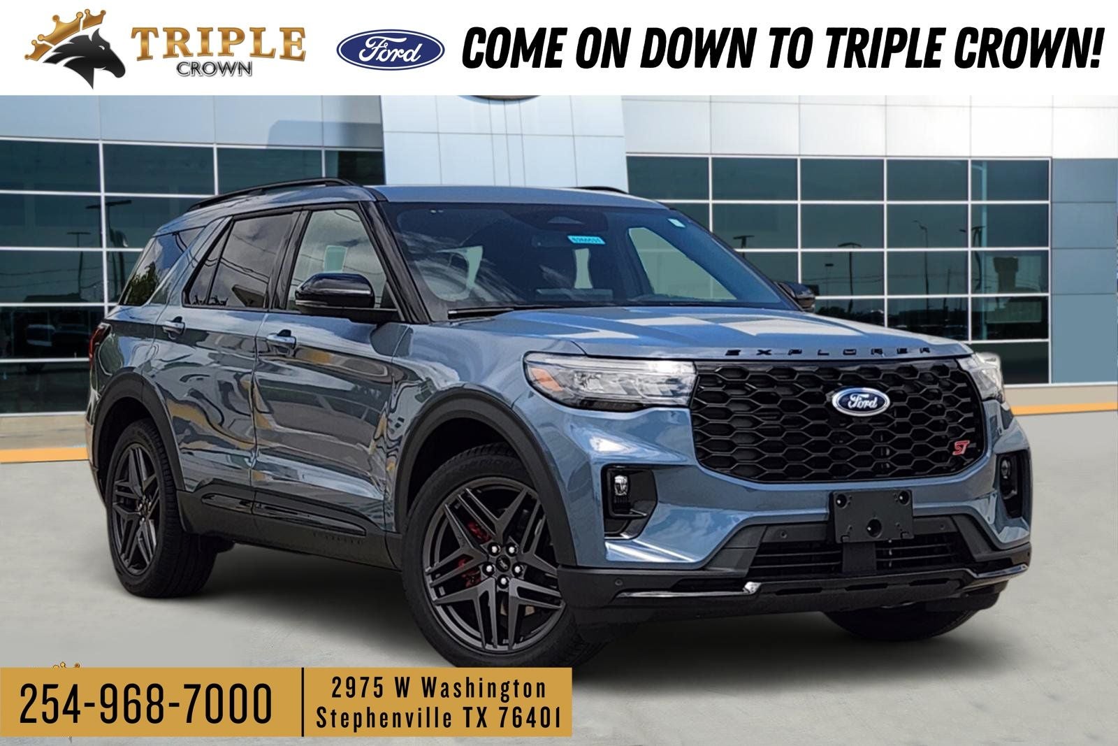 2026 Ford Explorer ST in Vapor Blue Metallic — front three-quarter view