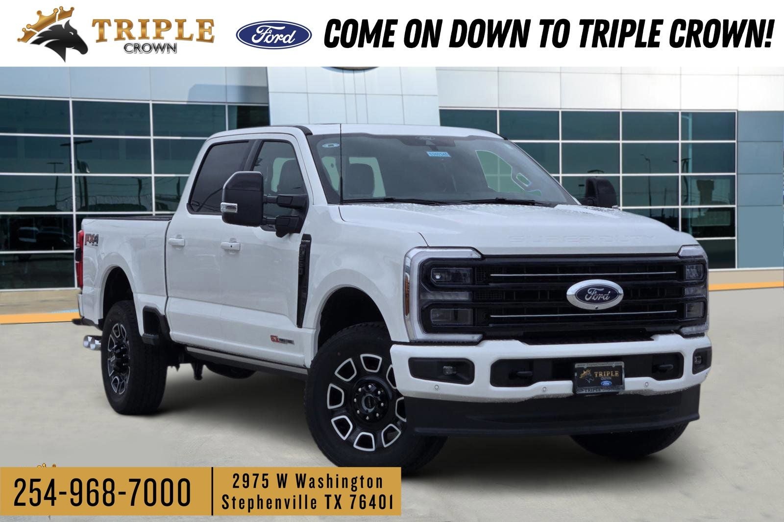 2026 Ford F-250SD Platinum in Star White Metallic Tri-Coat — front three-quarter view