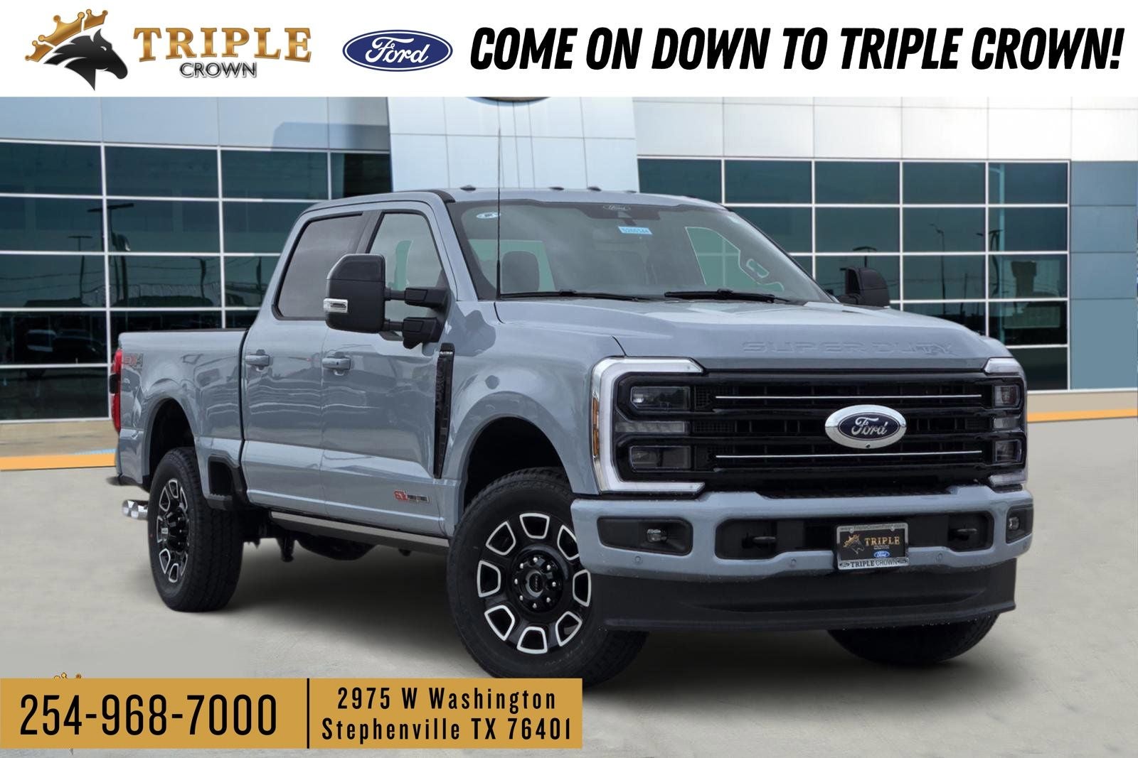 2026 Ford F-250SD Platinum in Glacier Gray Metallic Tri-Coat — front three-quarter view