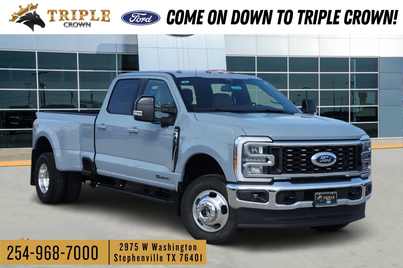 2026 Ford F-350SD Lariat DRW in Glacier Gray Metallic Tricoat — front three-quarter view