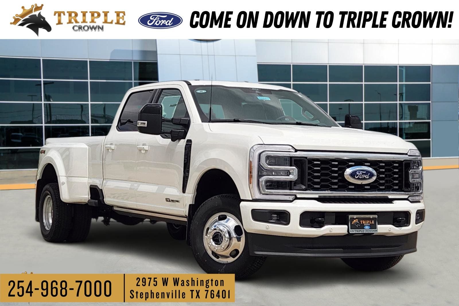 2026 Ford F-350SD Platinum DRW in Star White Metallic Tri-Coat — front three-quarter view