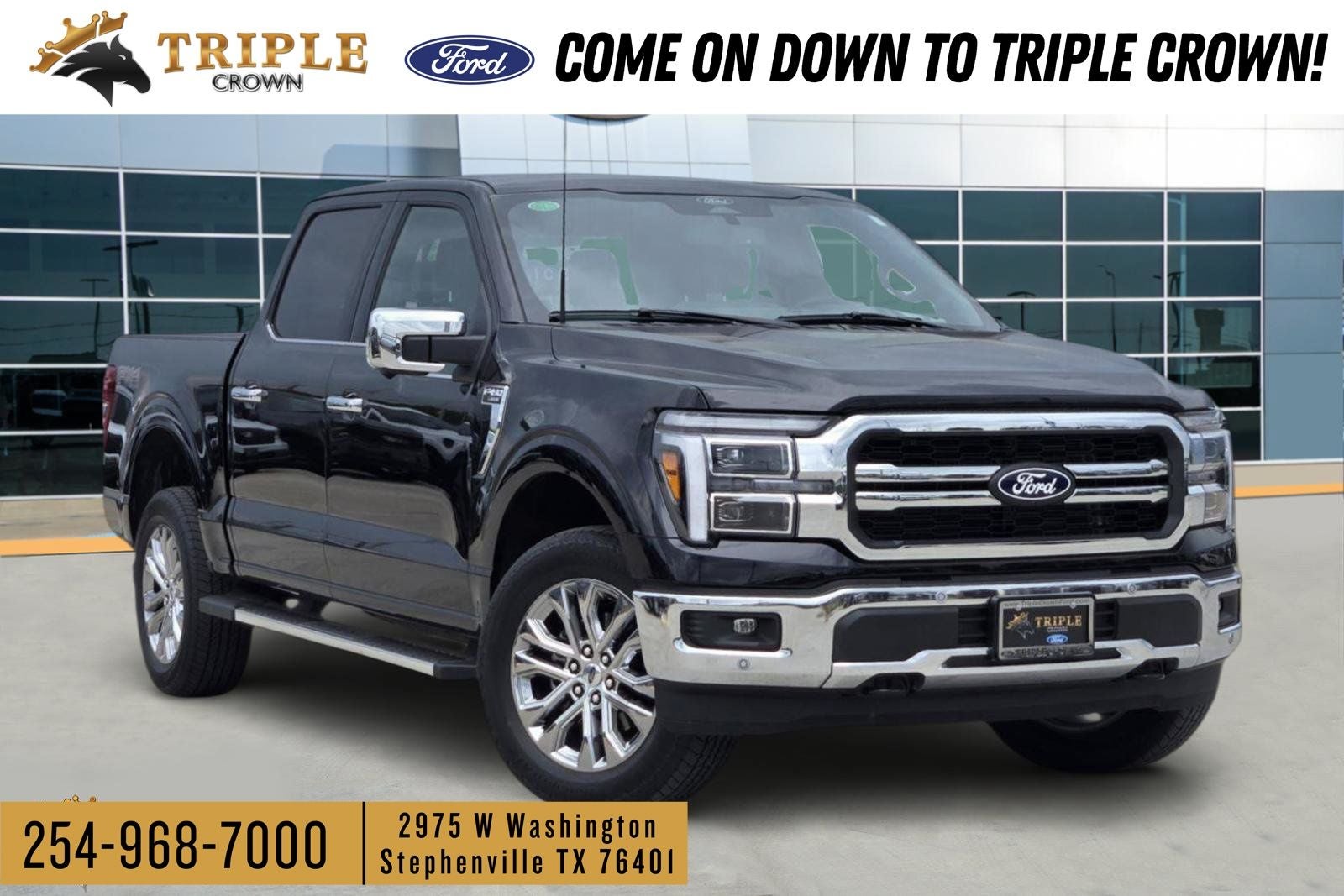 2026 Ford F-150 Lariat in Agate Black Metallic — front three-quarter view