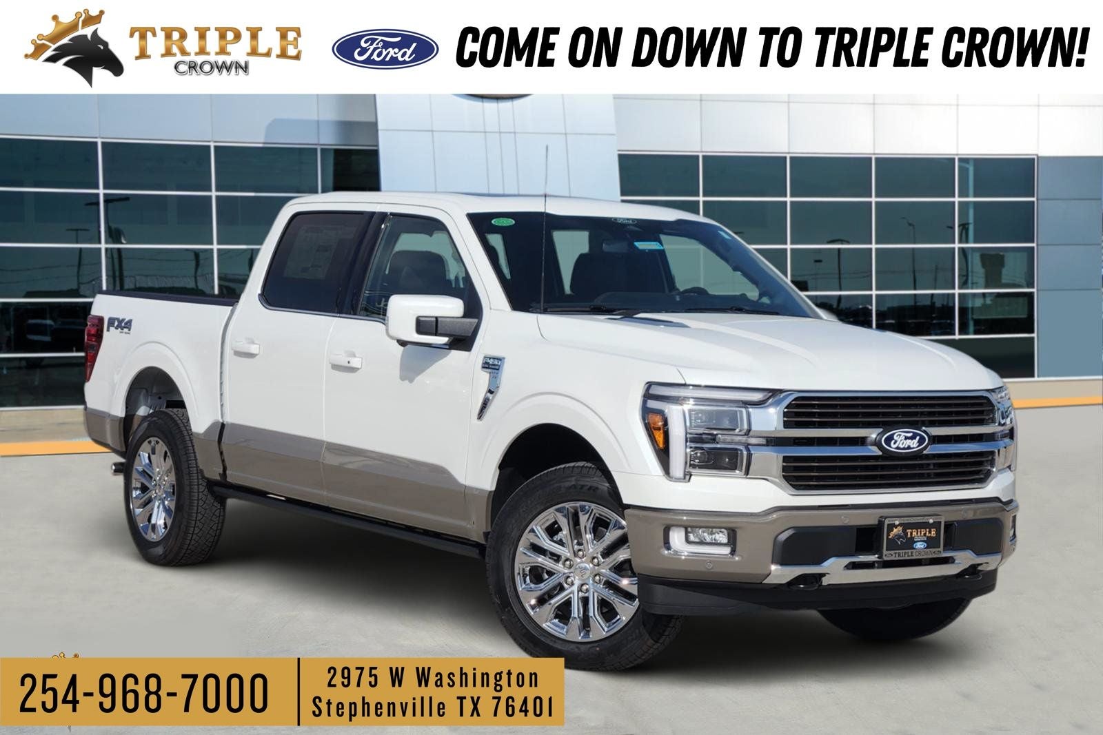2026 Ford F-150 King Ranch in Star White Metallic Tri-Coat — front three-quarter view