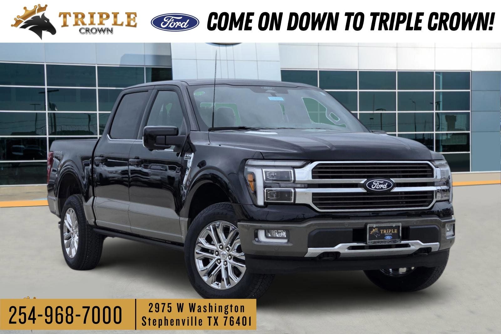 2026 Ford F-150 King Ranch in Agate Black Metallic — front three-quarter view