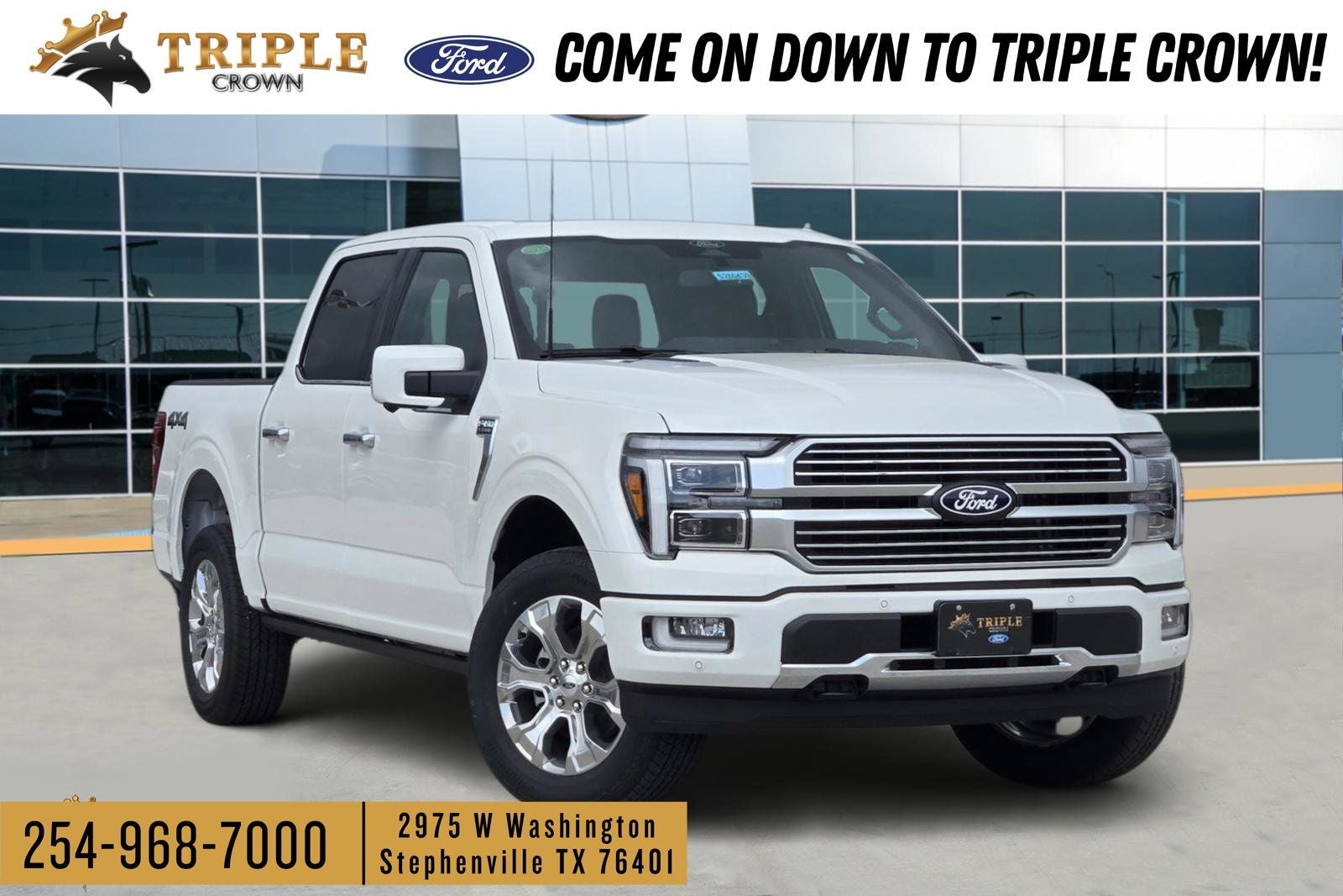 2026 Ford F-150 Platinum in Star White Metallic Tri-Coat — front three-quarter view