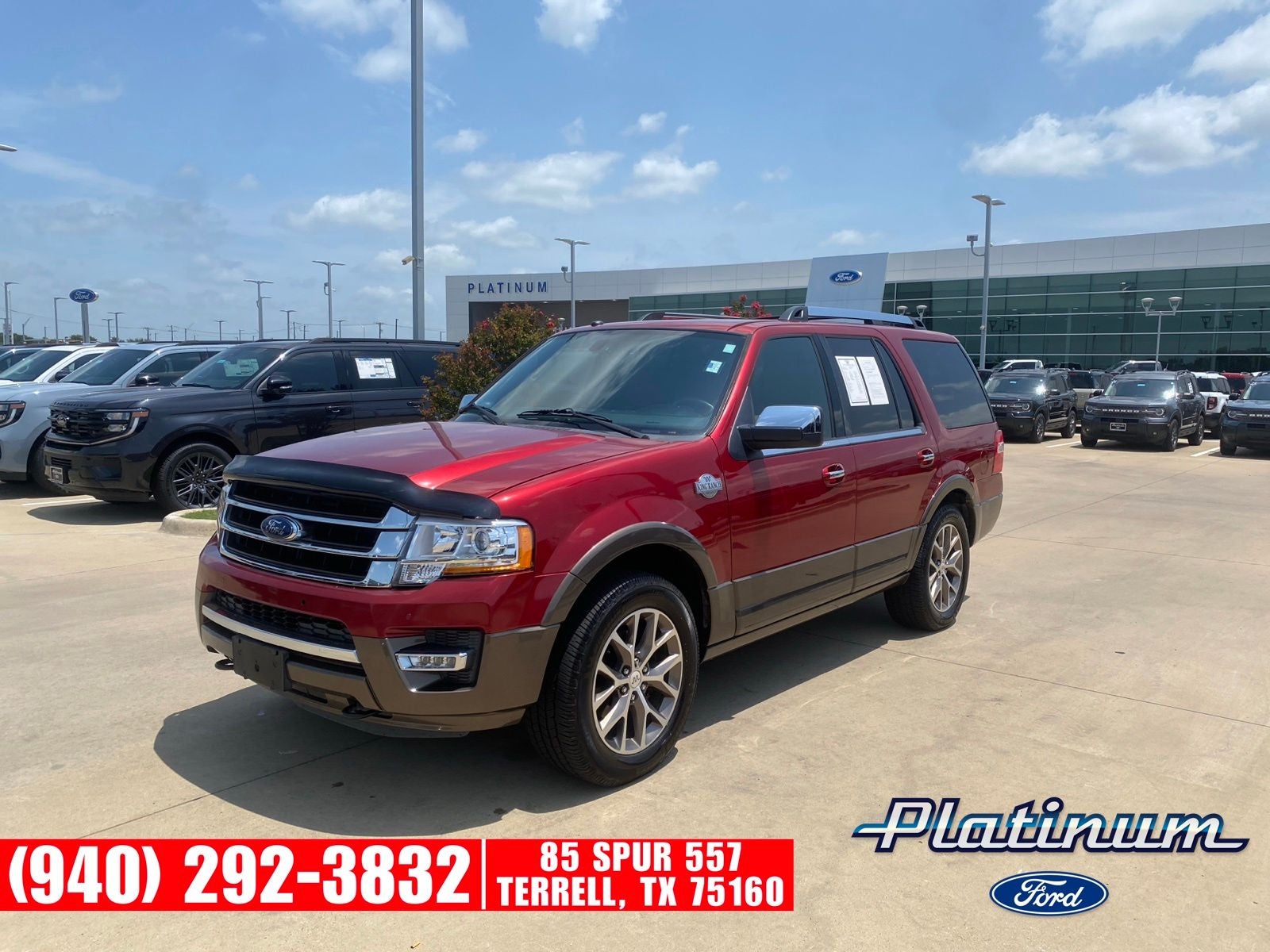 2017 Ford Expedition King Ranch in Ruby Red Metallic — front three-quarter view