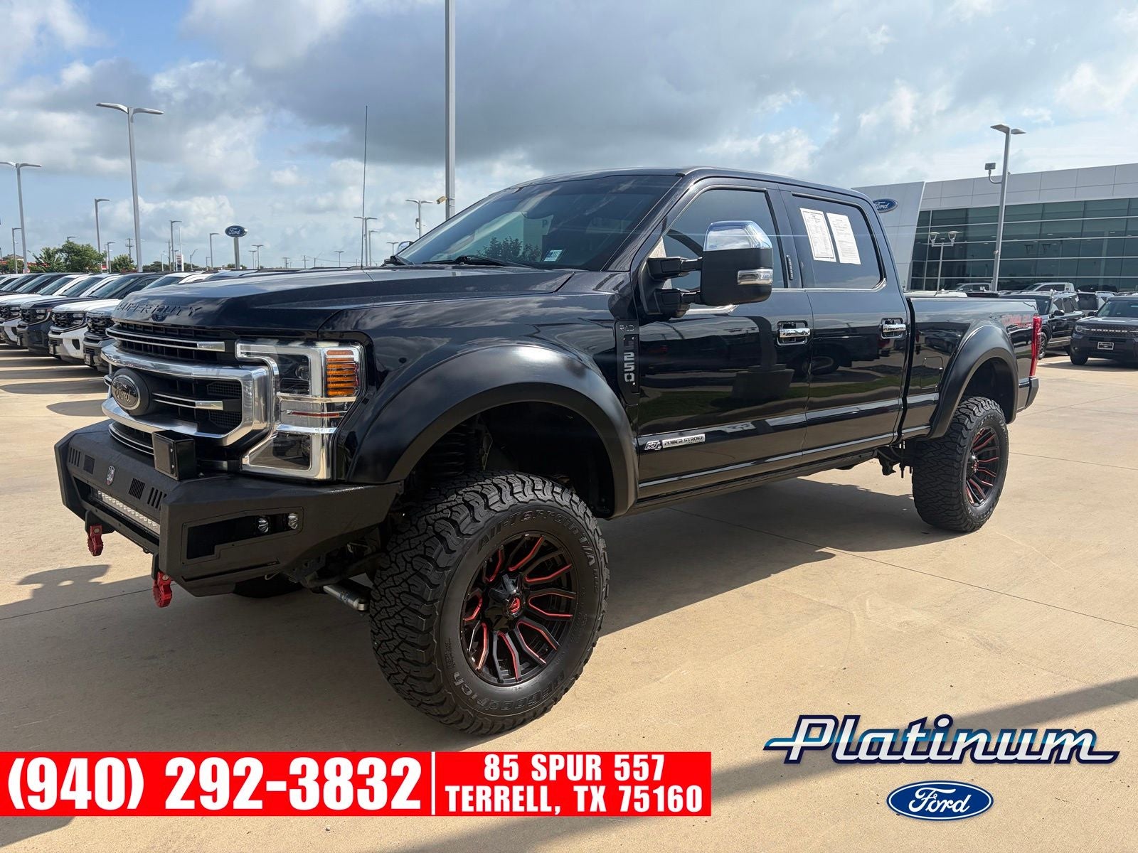 2020 Ford F-250SD Platinum in Black Metallic — front three-quarter view