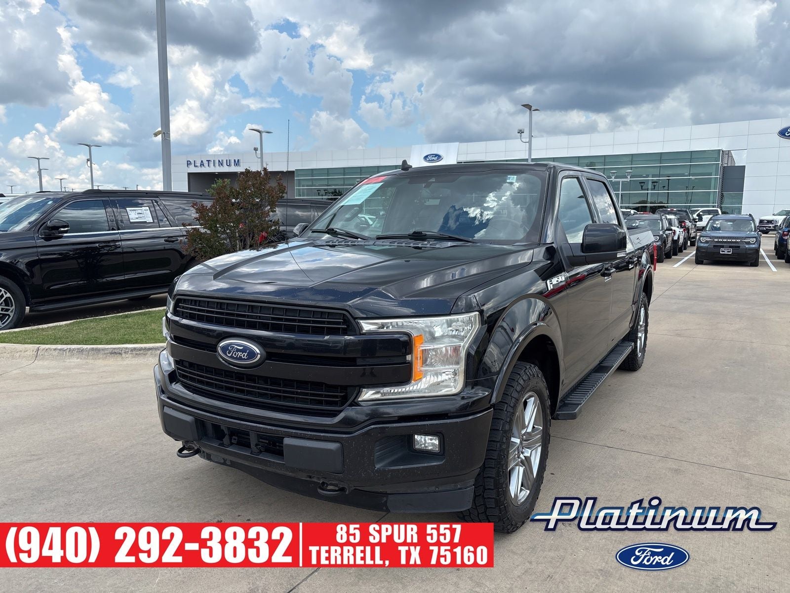 2019 Ford F-150 Lariat in Black Metallic — front three-quarter view
